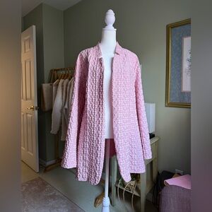Pink Textured Long Line Open Front Mock Neck Blazer